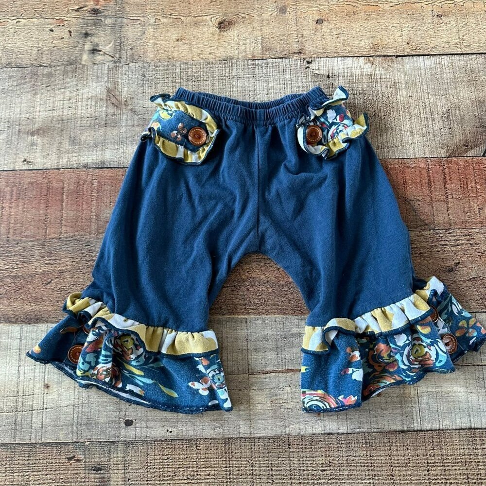 Ruffles By Tutu & Lulu Baby Girls Ruffle Floral Solid Blue Stretch Knit Pants